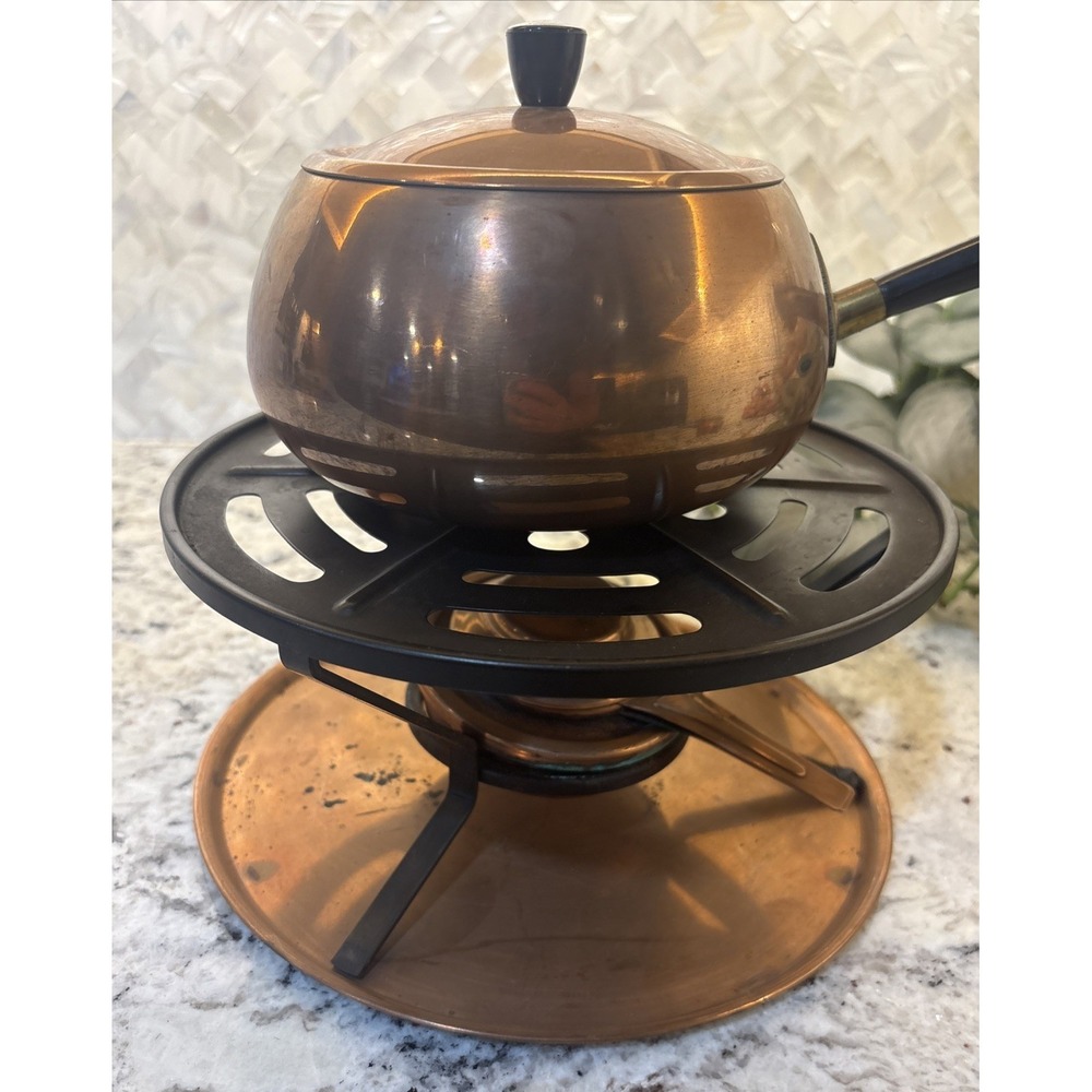 Vintage MCM Copper‎ Fondue Pot burner Under Plate Metawa Holland Kitchen Decor